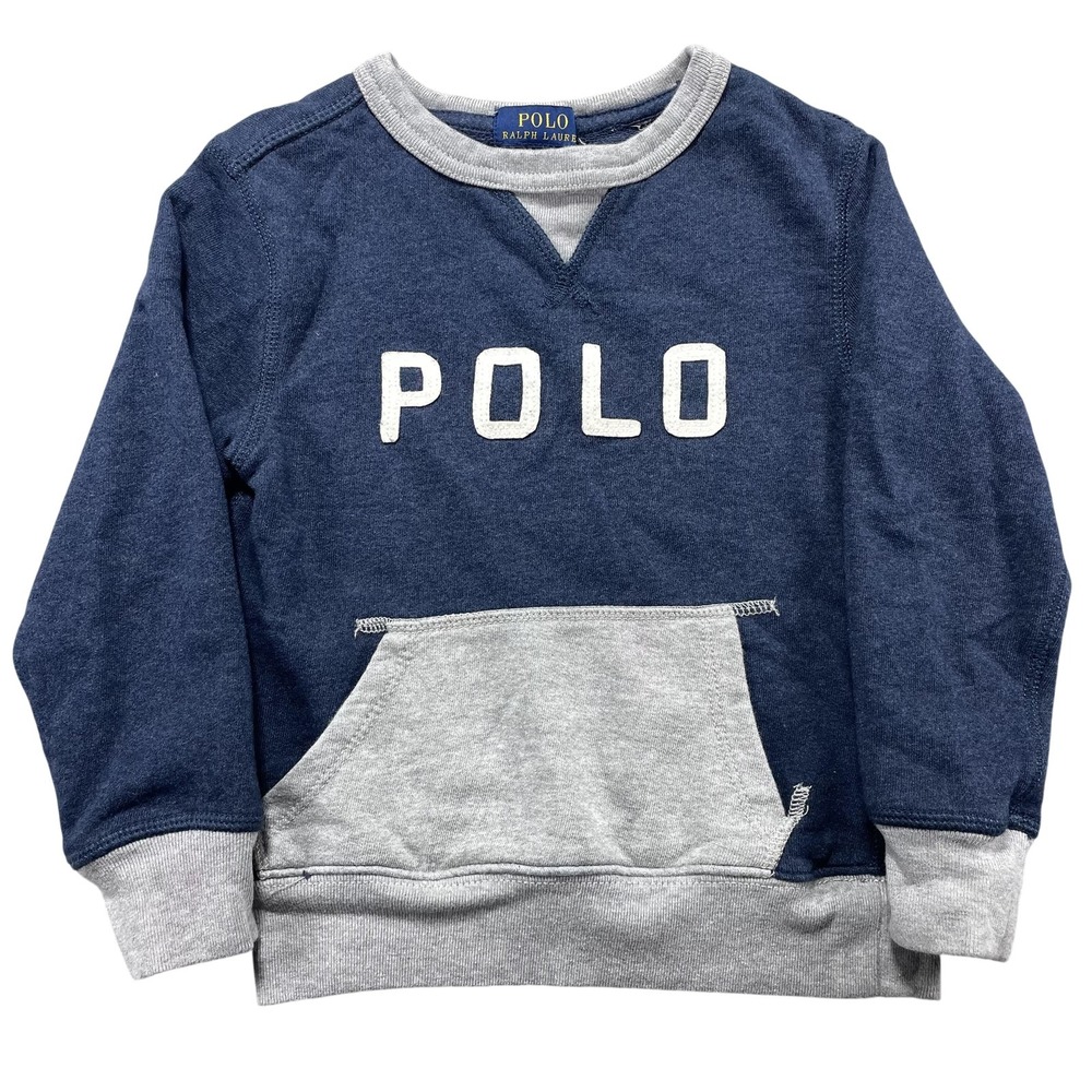 Polo Ralph Lauren Sweatshirt Kids 4T Blue Gray Colorblock Fleece Pullover Logo